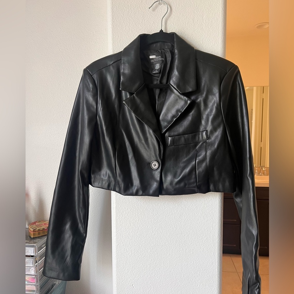 Urban Outfitters Black Cropped Leather Jacket
